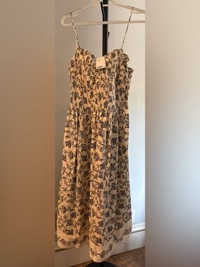 NWT XXL H&M Smocked Bodice Dress cream with black floral